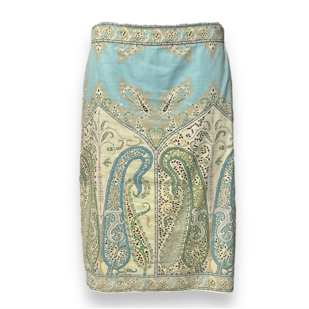 TAHARI Cotton Paisley Print Pencil Skirt